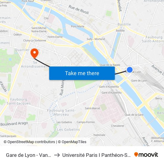 Gare de Lyon - Van Gogh to Université Paris I Panthéon-Sorbonne map
