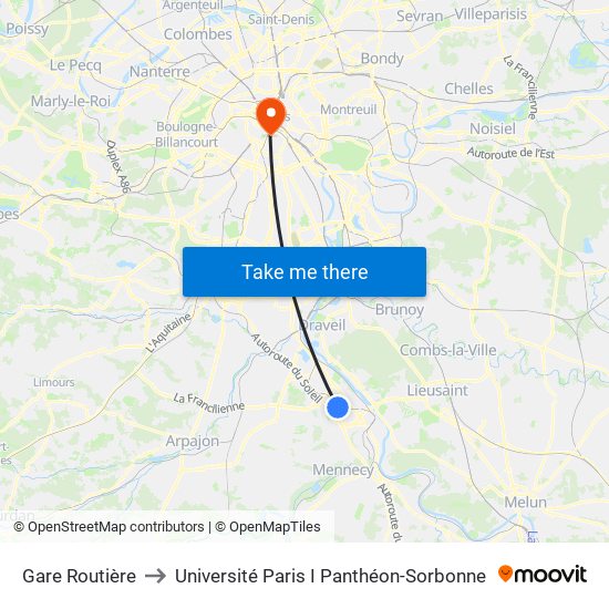 Gare Routière to Université Paris I Panthéon-Sorbonne map