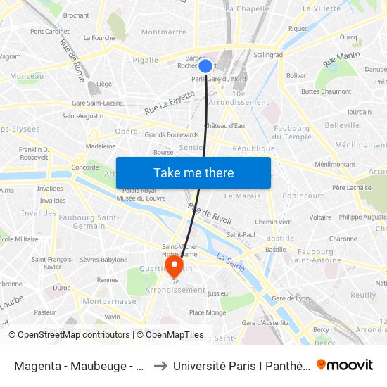Magenta - Maubeuge - Gare du Nord to Université Paris I Panthéon-Sorbonne map