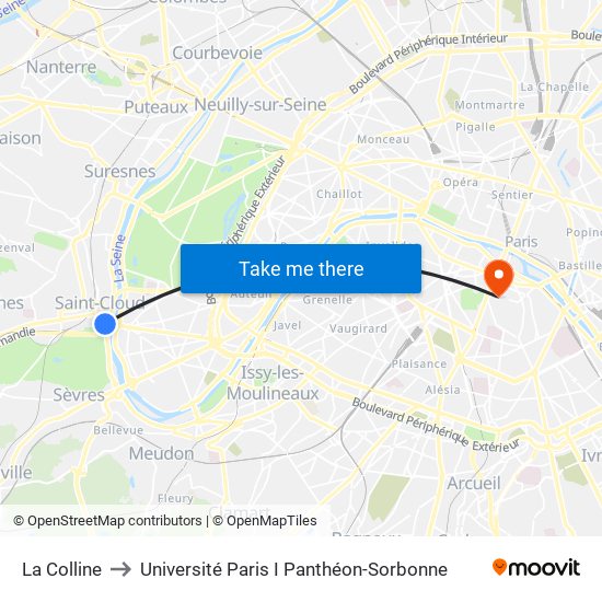La Colline to Université Paris I Panthéon-Sorbonne map