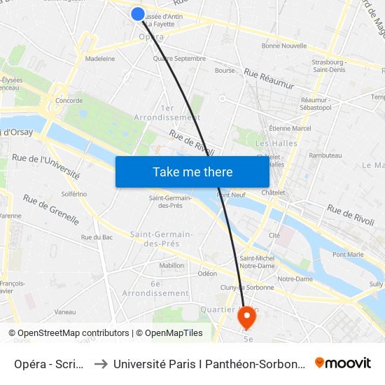 Opéra - Scribe to Université Paris I Panthéon-Sorbonne map
