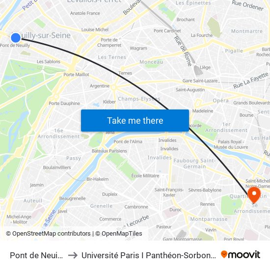 Pont de Neuilly to Université Paris I Panthéon-Sorbonne map