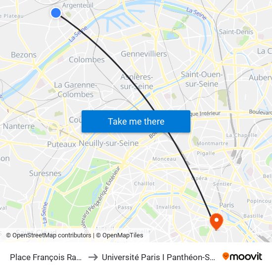 Place François Rabelais to Université Paris I Panthéon-Sorbonne map