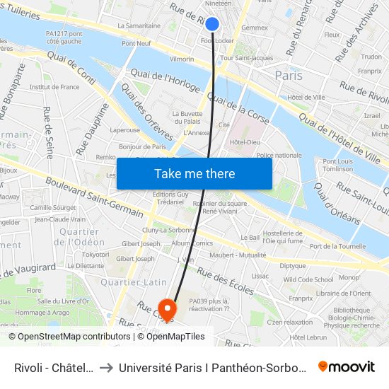 Rivoli - Châtelet to Université Paris I Panthéon-Sorbonne map