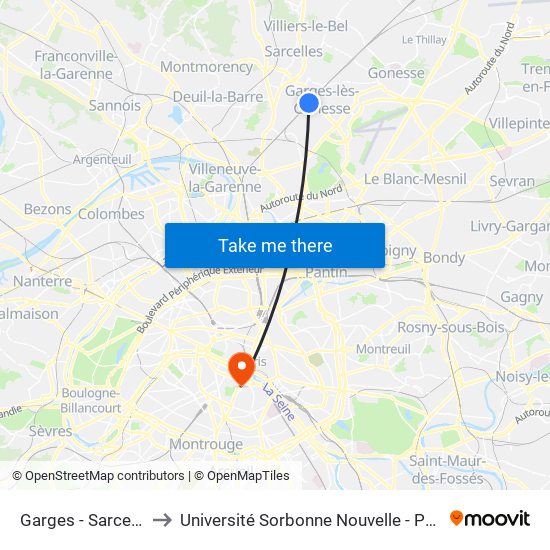 Garges - Sarcelles to Université Sorbonne Nouvelle - Paris 3 map
