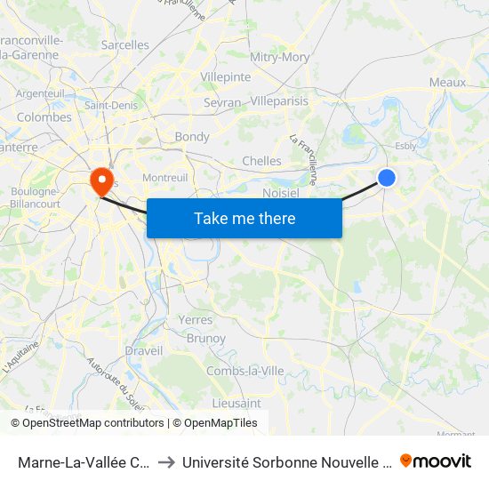 Marne-La-Vallée Chessy to Université Sorbonne Nouvelle - Paris 3 map