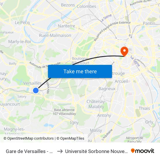Gare de Versailles - Chantiers to Université Sorbonne Nouvelle - Paris 3 map