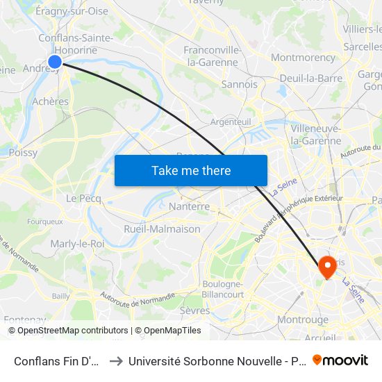 Conflans Fin D'Oise to Université Sorbonne Nouvelle - Paris 3 map