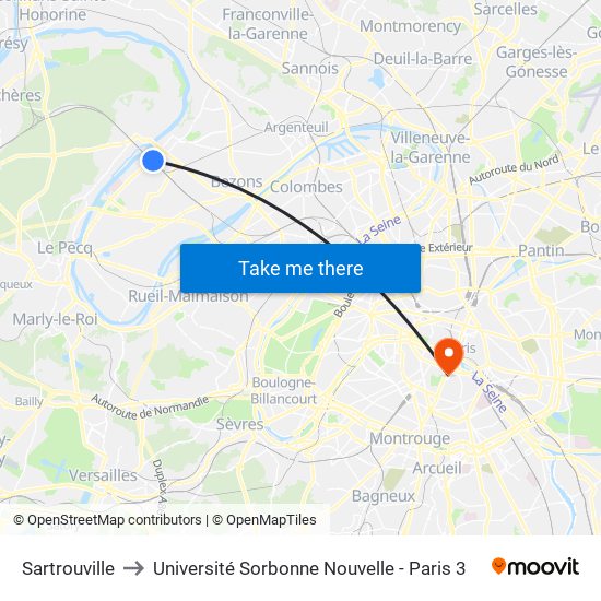 Sartrouville to Université Sorbonne Nouvelle - Paris 3 map