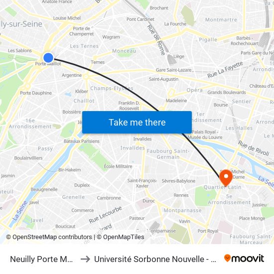 Neuilly Porte Maillot to Université Sorbonne Nouvelle - Paris 3 map