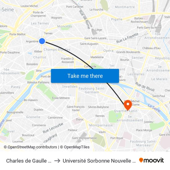 Charles de Gaulle Etoile to Université Sorbonne Nouvelle - Paris 3 map