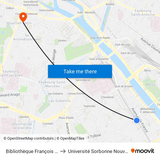 Bibliothèque François Mitterrand to Université Sorbonne Nouvelle - Paris 3 map