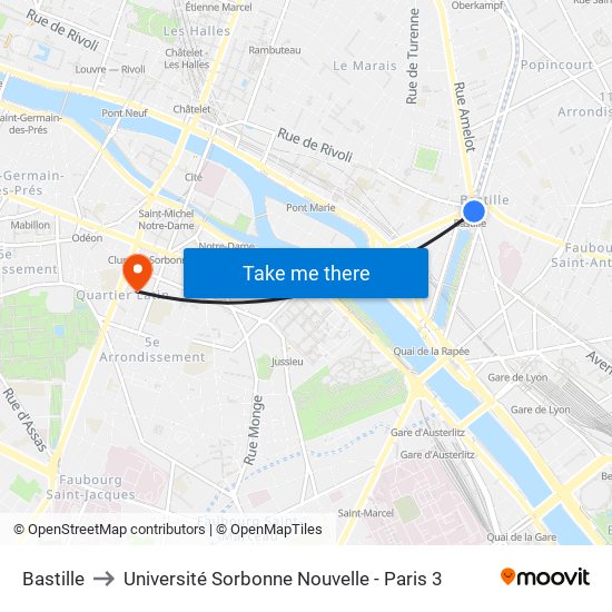 Bastille to Université Sorbonne Nouvelle - Paris 3 map