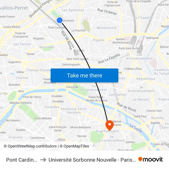 Pont Cardinet to Université Sorbonne Nouvelle - Paris 3 map