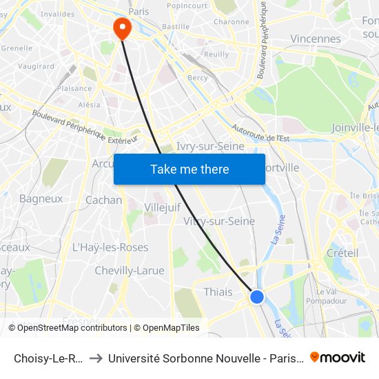 Choisy-Le-Roi to Université Sorbonne Nouvelle - Paris 3 map