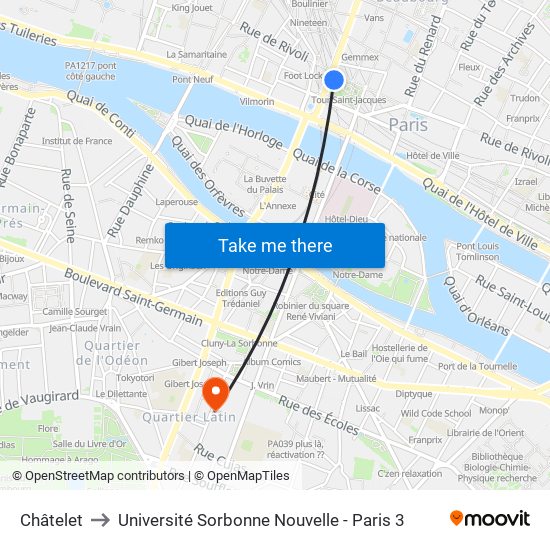 Châtelet to Université Sorbonne Nouvelle - Paris 3 map
