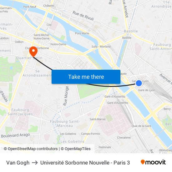Van Gogh to Université Sorbonne Nouvelle - Paris 3 map