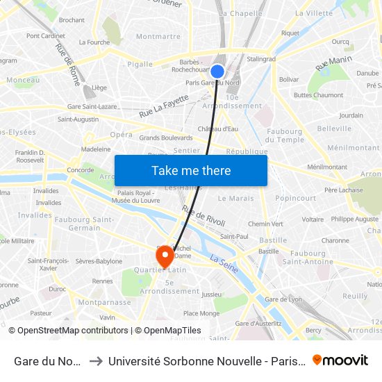 Gare du Nord to Université Sorbonne Nouvelle - Paris 3 map