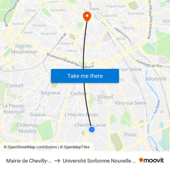 Mairie de Chevilly-Larue to Université Sorbonne Nouvelle - Paris 3 map
