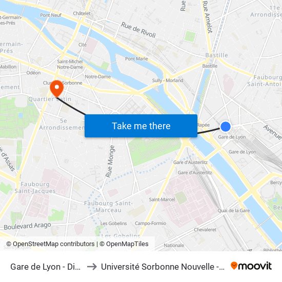 Gare de Lyon - Diderot to Université Sorbonne Nouvelle - Paris 3 map