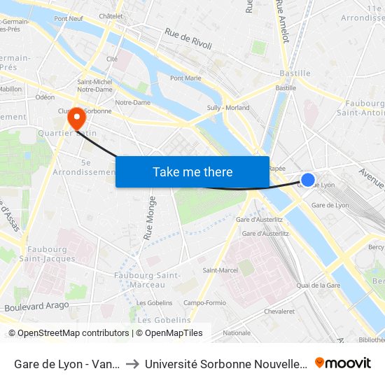Gare de Lyon - Van Gogh to Université Sorbonne Nouvelle - Paris 3 map