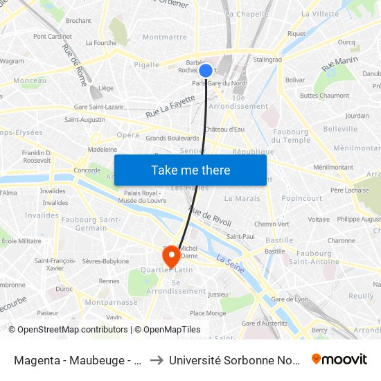 Magenta - Maubeuge - Gare du Nord to Université Sorbonne Nouvelle - Paris 3 map