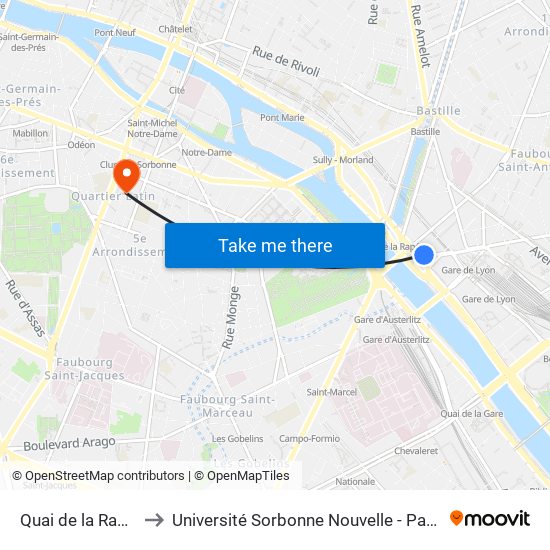 Quai de la Rapée to Université Sorbonne Nouvelle - Paris 3 map