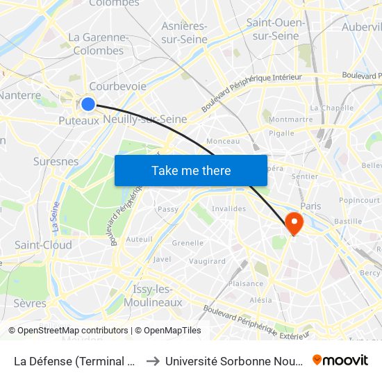 La Défense (Terminal Jules Verne) to Université Sorbonne Nouvelle - Paris 3 map