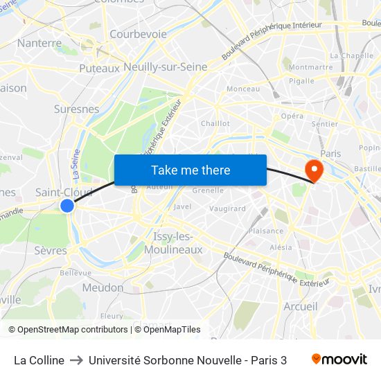 La Colline to Université Sorbonne Nouvelle - Paris 3 map
