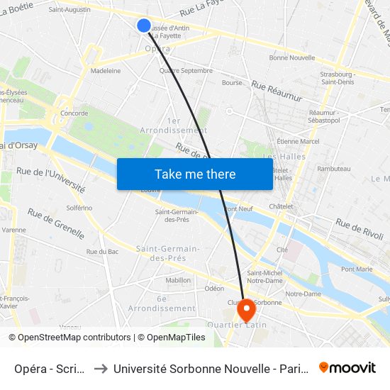 Opéra - Scribe to Université Sorbonne Nouvelle - Paris 3 map