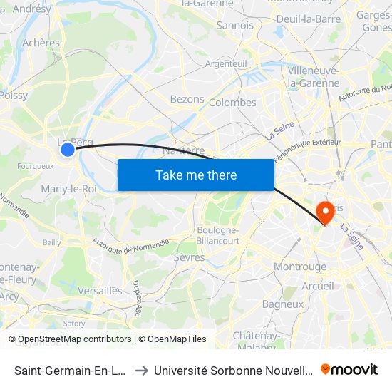 Saint-Germain-En-Laye RER to Université Sorbonne Nouvelle - Paris 3 map