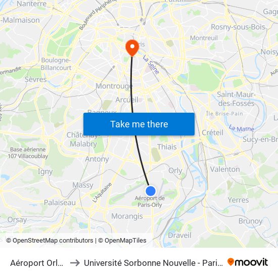 Aéroport Orly 4 to Université Sorbonne Nouvelle - Paris 3 map