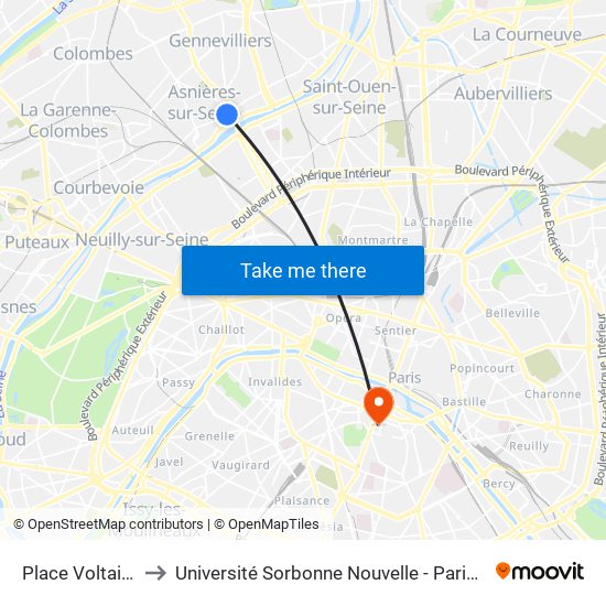 Place Voltaire to Université Sorbonne Nouvelle - Paris 3 map