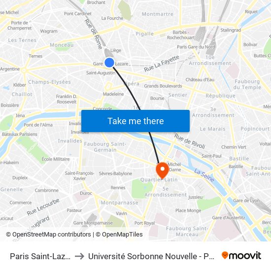 Paris Saint-Lazare to Université Sorbonne Nouvelle - Paris 3 map