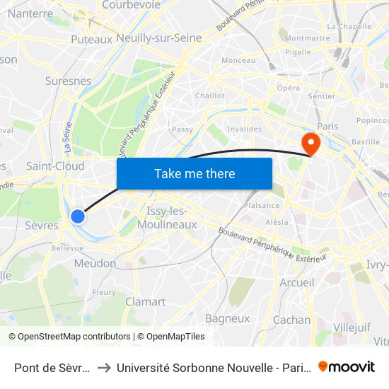 Pont de Sèvres to Université Sorbonne Nouvelle - Paris 3 map