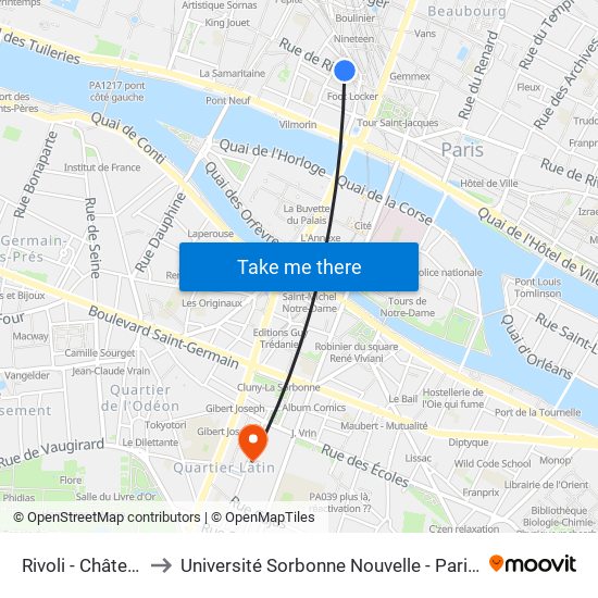 Rivoli - Châtelet to Université Sorbonne Nouvelle - Paris 3 map