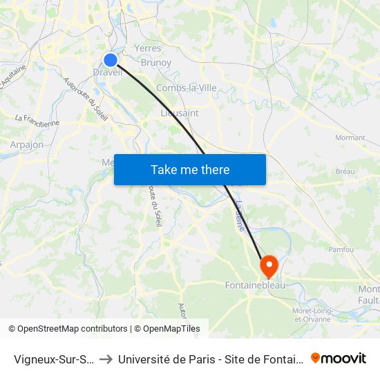 Vigneux-Sur-Seine to Université de Paris - Site de Fontainebleau map