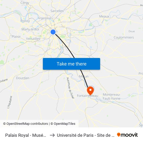 Palais Royal - Musée du Louvre to Université de Paris - Site de Fontainebleau map