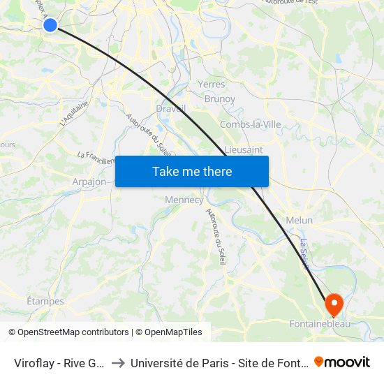 Viroflay - Rive Gauche to Université de Paris - Site de Fontainebleau map