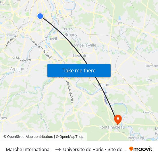Marché International de Rungis to Université de Paris - Site de Fontainebleau map