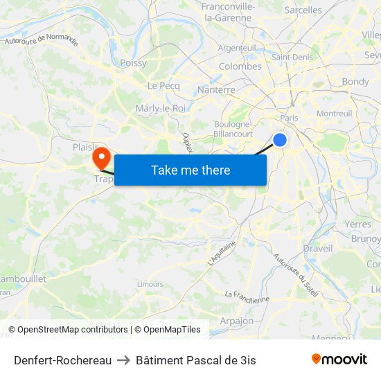 Denfert-Rochereau to Bâtiment Pascal de 3is map