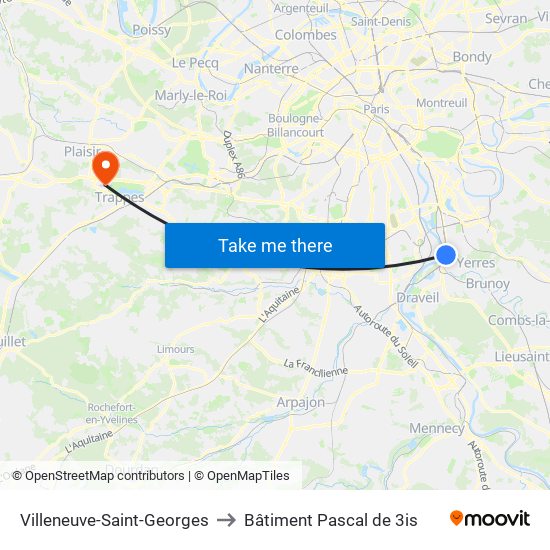 Villeneuve-Saint-Georges to Bâtiment Pascal de 3is map