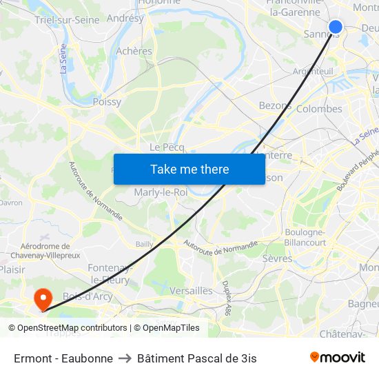 Ermont - Eaubonne to Bâtiment Pascal de 3is map