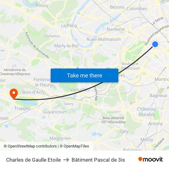 Charles de Gaulle Etoile to Bâtiment Pascal de 3is map