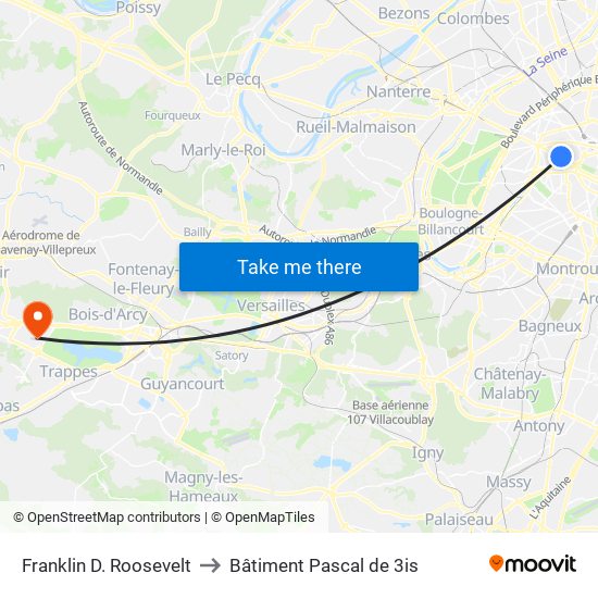 Franklin D. Roosevelt to Bâtiment Pascal de 3is map