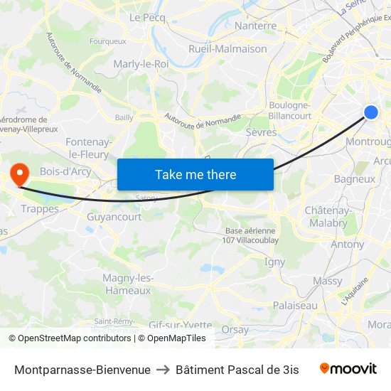 Montparnasse-Bienvenue to Bâtiment Pascal de 3is map