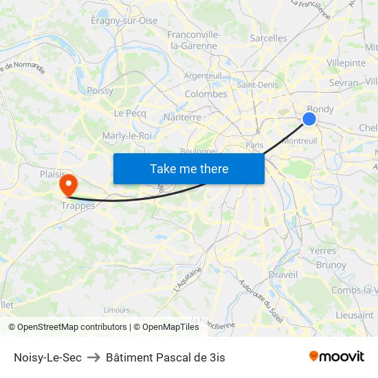 Noisy-Le-Sec to Bâtiment Pascal de 3is map