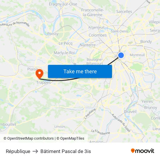 République to Bâtiment Pascal de 3is map