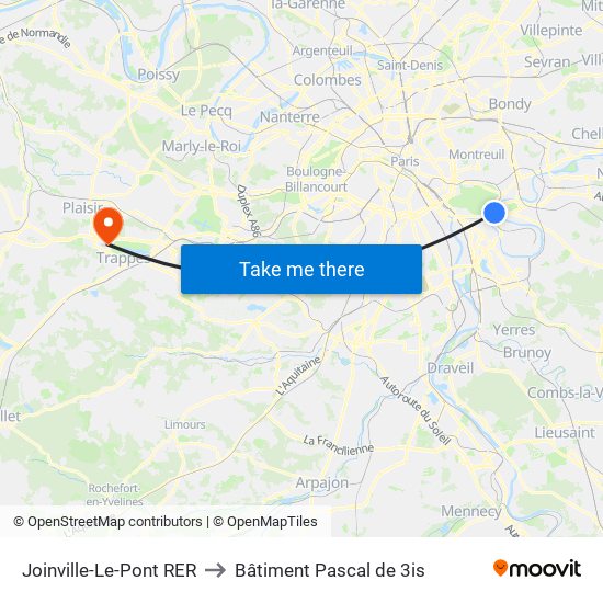 Joinville-Le-Pont RER to Bâtiment Pascal de 3is map