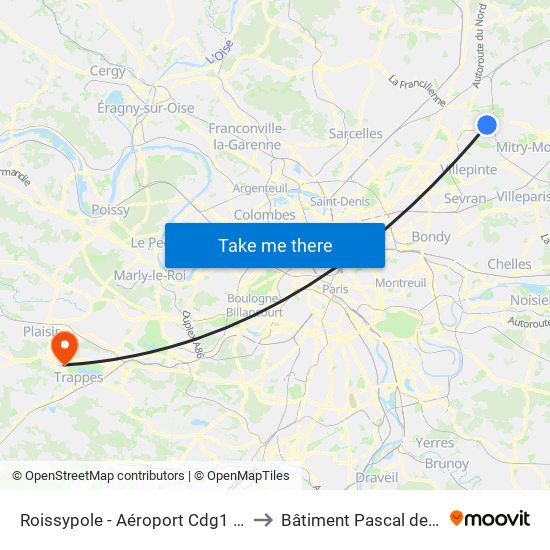 Roissypole - Aéroport Cdg1 (E2) to Bâtiment Pascal de 3is map